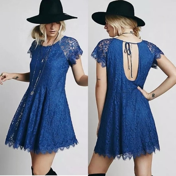 Free People Stardust Lace Dress in Blue Sz. Small - Picture 1 of 13